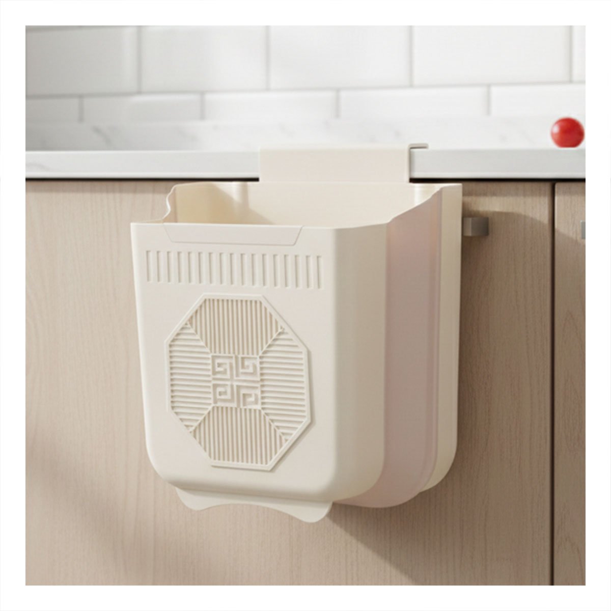 PACK6 BASURERO PLEGABLE PUERTA 26X25,5X15,5CM PLOMO Y CREMA PARA COCINA - 3