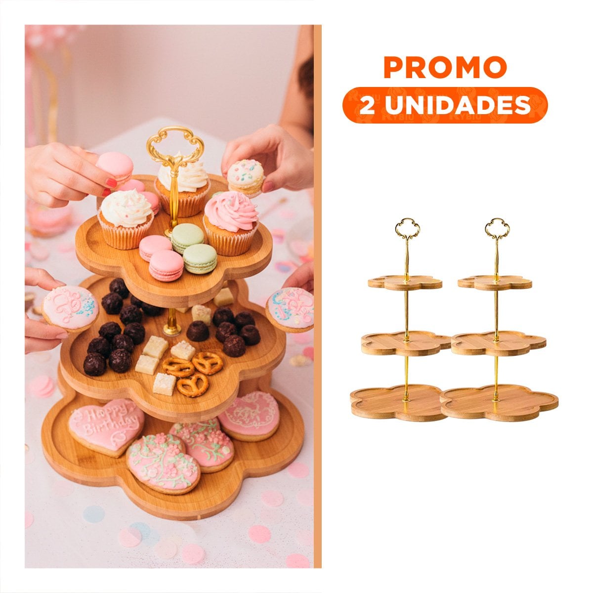 PACK2 FUENTE 3 NIVELES FLOR MARRON EXHIBIDOR PARA DULCES EN MESA Y COCINA Y+REGALO STICKER - 1