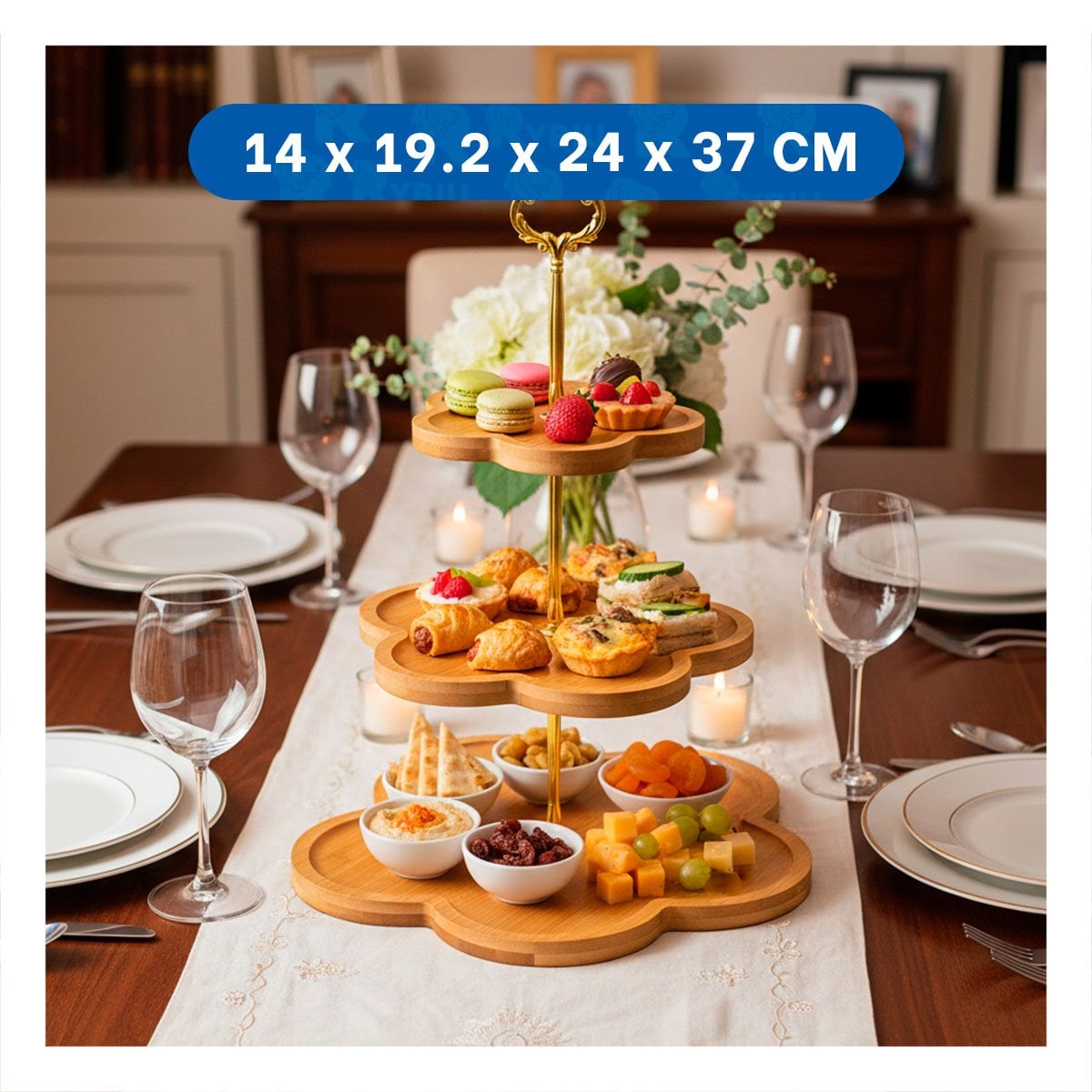 PACK2 FUENTE 3 NIVELES FLOR MARRON EXHIBIDOR PARA DULCES EN MESA Y COCINA Y+REGALO STICKER - 4
