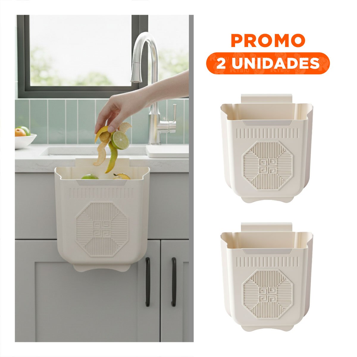 PACK2 CESTO PLEGABLE PUERTA 22X21X12CM PLOMO Y CREMA PARA HOGAR Y+REGALO STICKER - 1