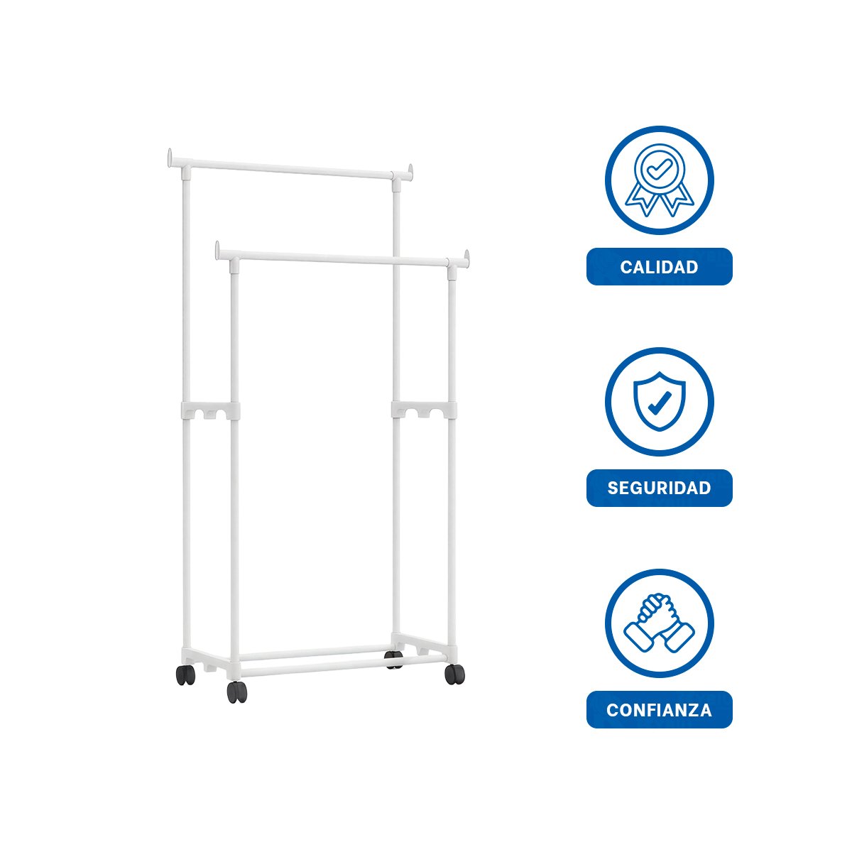 PERCHERO COLGADOR DOBLE DE ROPA BLANCO DISEÑO FUNCIONAL Y ELEGANTE PARA VESTIDOR Y+LIGAS REGALO - 5