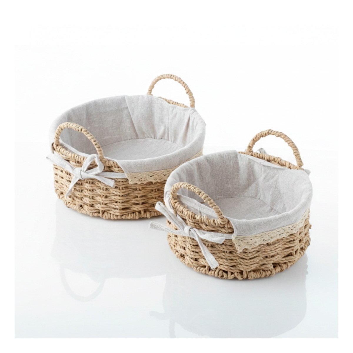 PACK2 CONJUNTO 2 CANASTO CIRCULAR TEJIDO CON FORRO BEIGE Y PLOMO PARA ROPA Y+PAPEL REGALO - 2