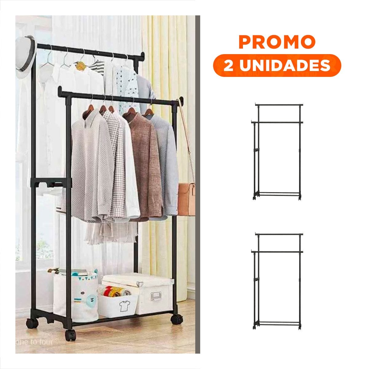 PACK2 PANEL DOBLE DE ROPA NEGRO ELEGANTE Y FUNCIONAL PARA ROPA Y ACCESORIOS Y+REGALO STICKER - 1