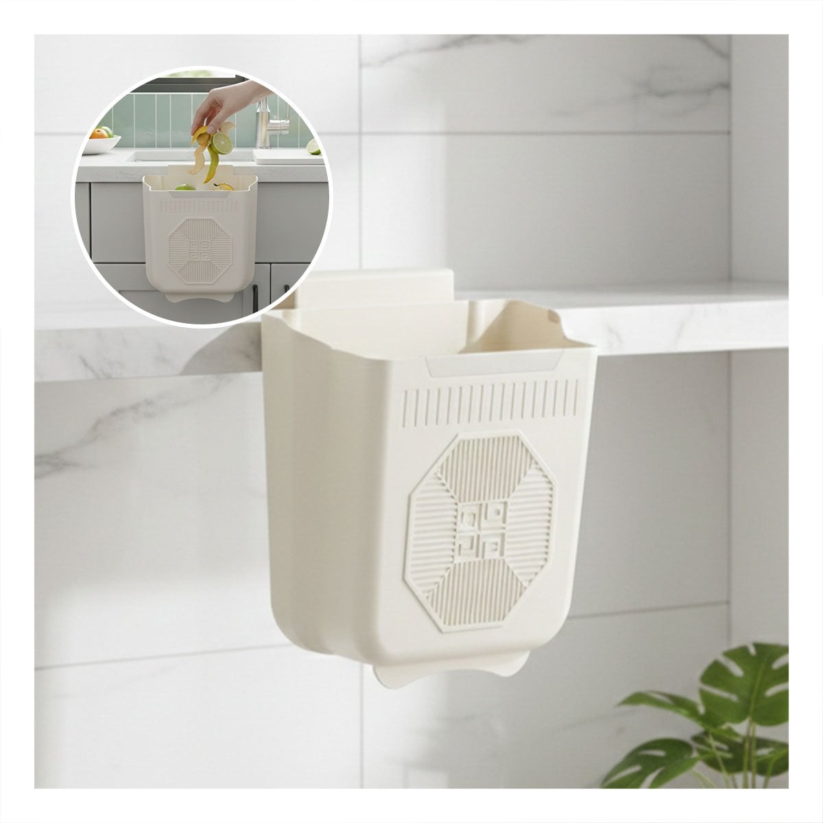 BASURERO PLEGABLE PUERTA 22X21X12CM PLOMO Y CREMA PARA LAVADERO Y+PAPEL REGALO - 2
