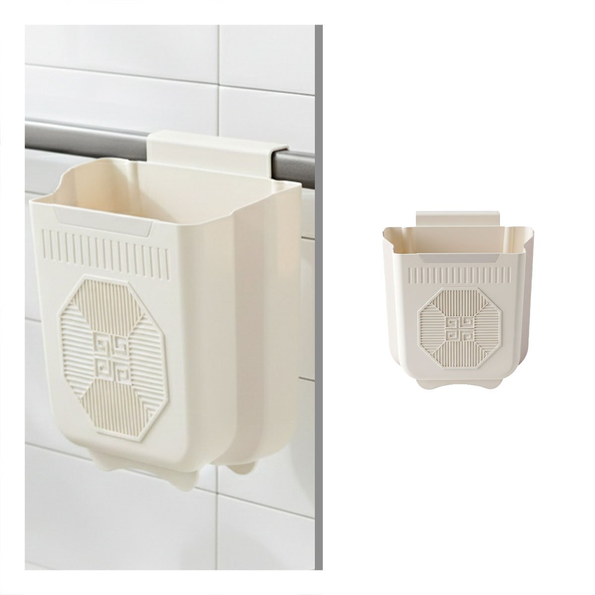 BASURERO PLEGABLE PUERTA 22X21X12CM PLOMO Y CREMA PARA LAVADERO Y+PAPEL REGALO - 5