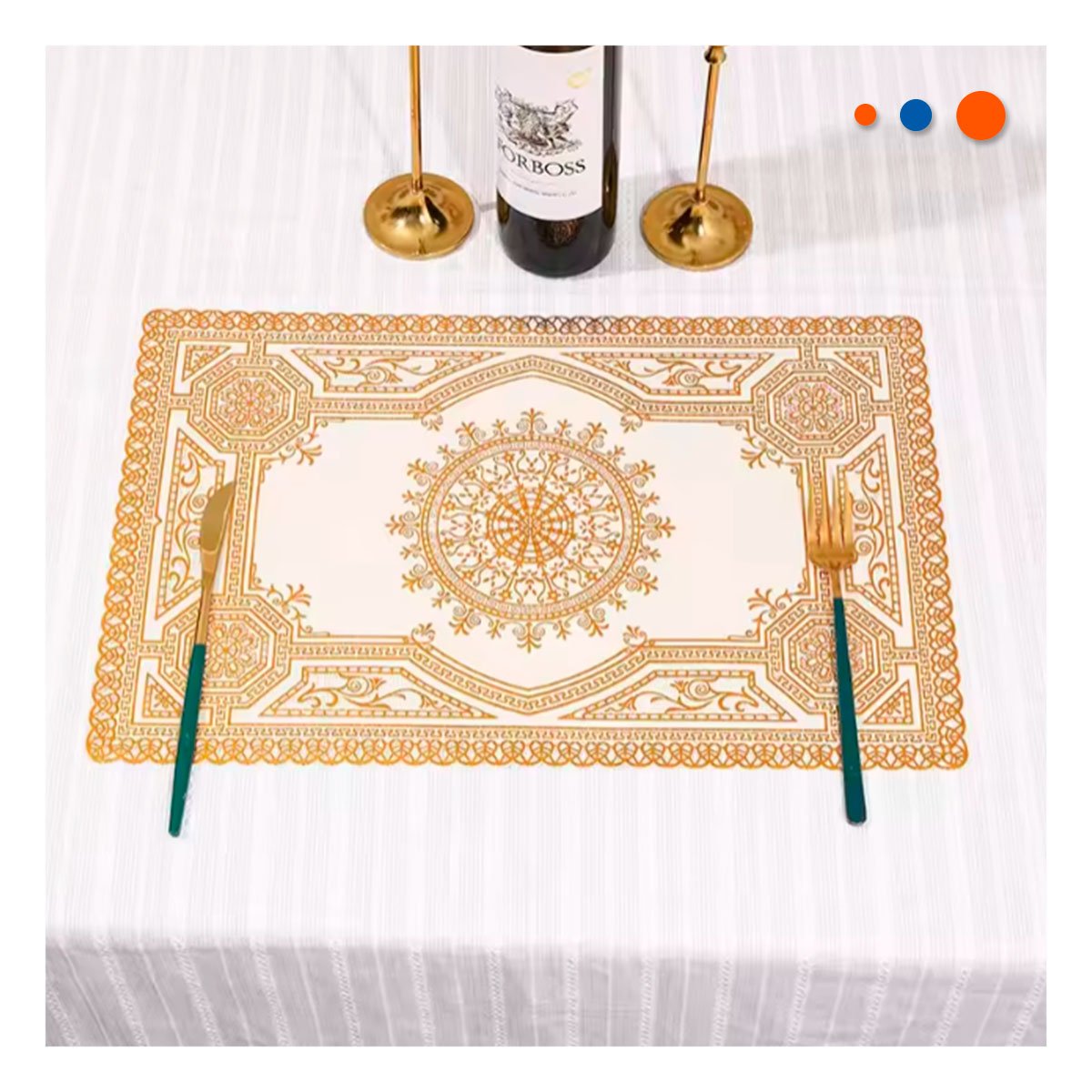 PACK2 CUBIERTA ELEGANTE DORADA CON MOTIVO MANDALA PARA DECORACIÓN NAVIDEÑA Y+REGALO STICKER - 5