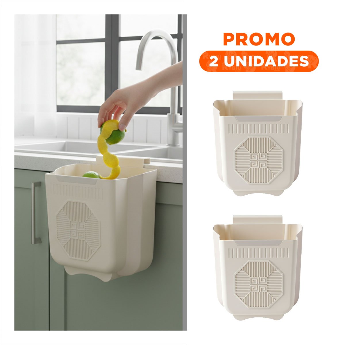 PACK2 CESTO PLEGABLE PUERTA 26X25,5X15,5CM PLOMO Y CREMA PARA HOGAR Y+REGALO STICKER - 1