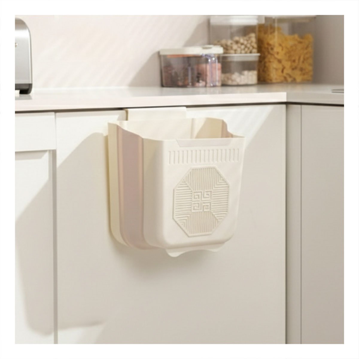PACK2 CESTO PLEGABLE PUERTA 26X25,5X15,5CM PLOMO Y CREMA PARA HOGAR Y+REGALO STICKER - 3