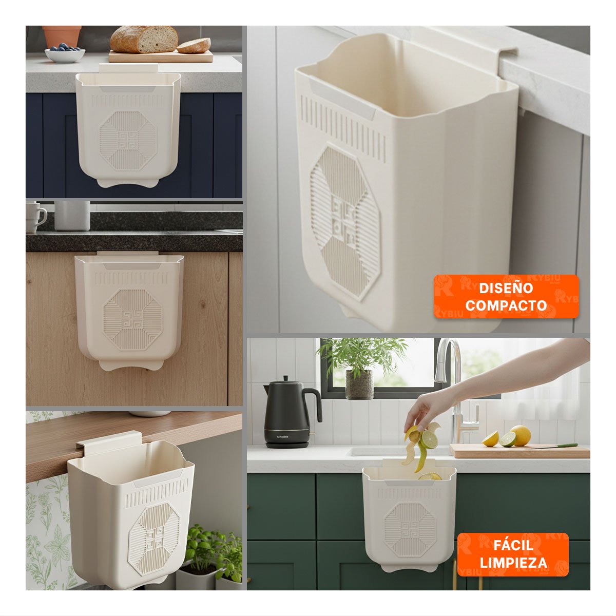 DEPOSITO PLEGABLE PARA PUERTA 22X21X12CM CREMA Y PLOMO PARA COCINA Y+POST IT - 2