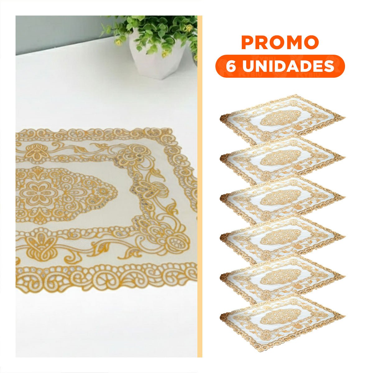 PACK6 PROTECTOR MODERNO DORADO CON DETALLE DE FLORES PARA HOGAR MODERNO Y+REGALO STICKER - 1