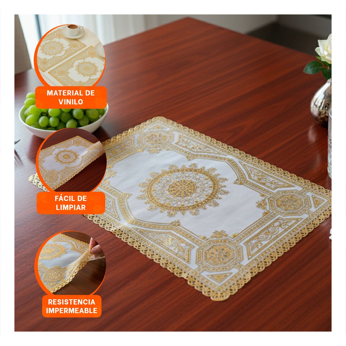 PACK12 TAPETE RECTANGULAR DORADO CON MANDALA PARA DECORACIÓN DE MESA Y+PAPEL REGALO - 3