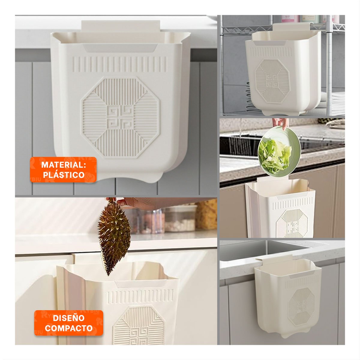 PACK2 BASURERO PLEGABLE PARA PUERTA 26X25,5X15,5CM CREMA Y PLOMO PARA COCINA Y+PAPEL REGALO - 3