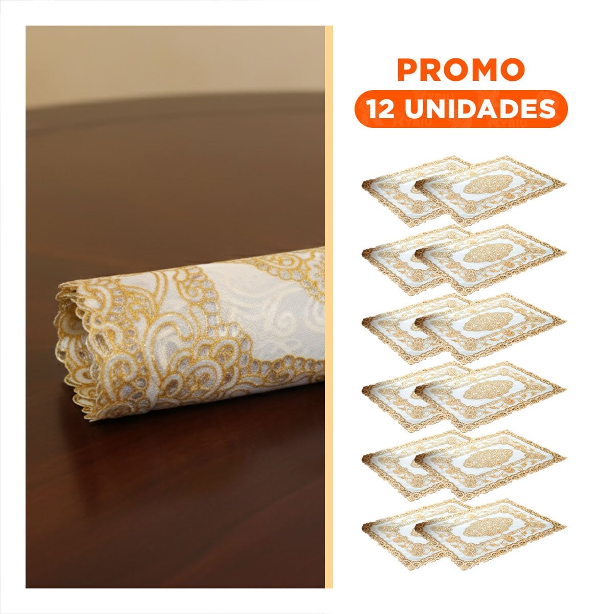 PACK12 PROTECTOR SOFISTICADO DORADO CON ENCAJE PARA MESA NAVIDENA - 1