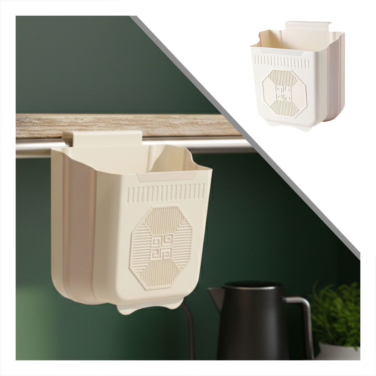 DEPOSITO PLEGABLE PARA PUERTA 26X25,5X15,5CM CREMA Y PLOMO PARA COCINA Y+POST IT - 5