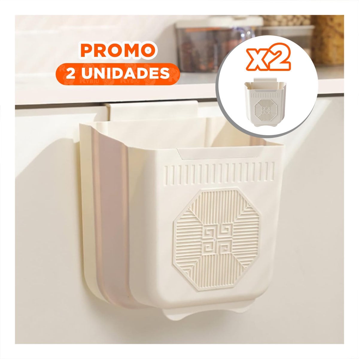 PACK2 BASURERO PLEGABLE PARA PUERTA 22X21X12CM CREMA Y PLOMO PARA COCINA DE CASA Y+PAPEL REGALO - 1