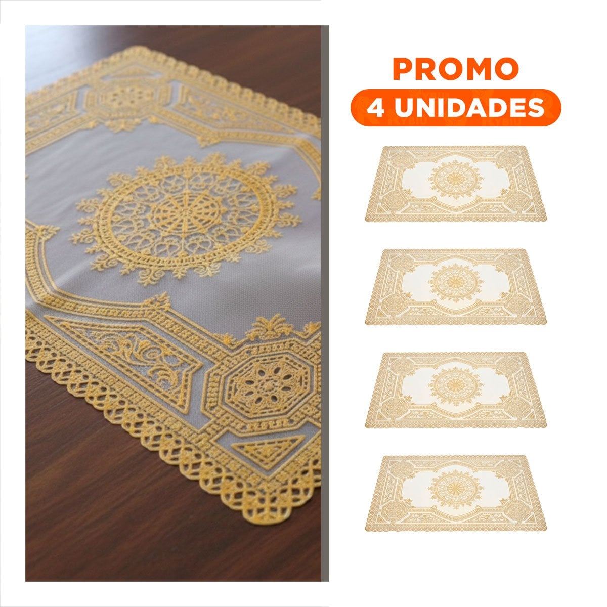 PACK4 CUBIERTA MODERNA DORADA CON DETALLE DE ENCAJE MANDALA PARA CELEBRACIÓN - 1