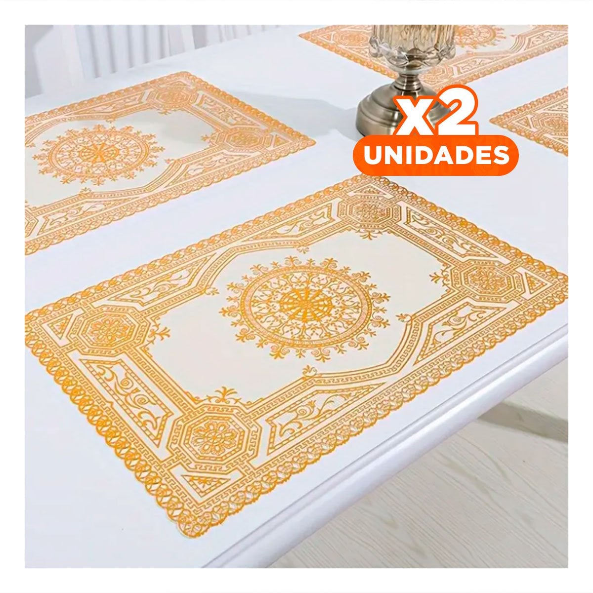 PACK2 CUBIERTA DECORATIVA DORADA CON DISEÑO MANDALA PARA HOGAR FESTIVO Y+PAPEL REGALO - 1