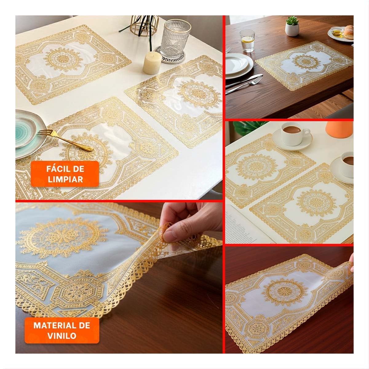 PACK2 CUBIERTA DECORATIVA DORADA CON DISEÑO MANDALA PARA HOGAR FESTIVO Y+PAPEL REGALO - 3