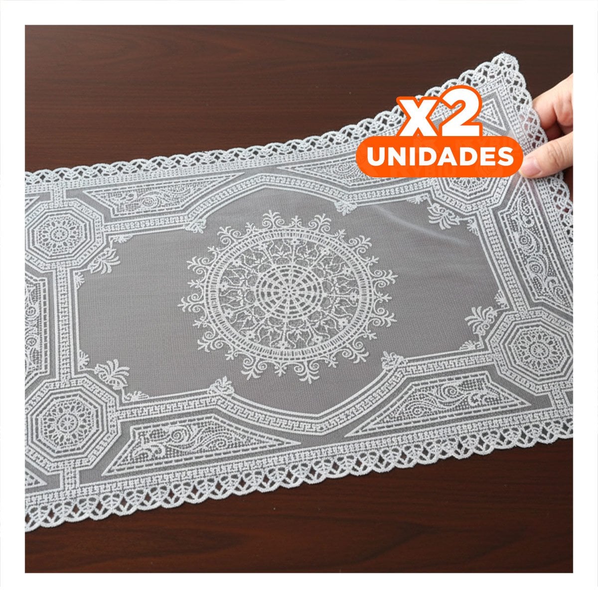 PACK2 CUBIERTA RECTANGULAR PLATEADA CON ENCAJE MANDALA PARA MESA MODERNA - 1