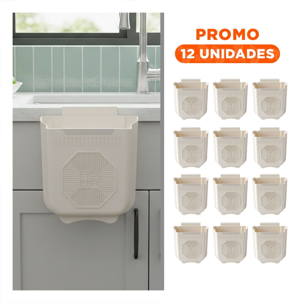 PACK12 DEPOSITO PLEGABLE PARA PUERTA 22X21X12CM CREMA Y PLOMO PARA COCINA DE CASA - 1
