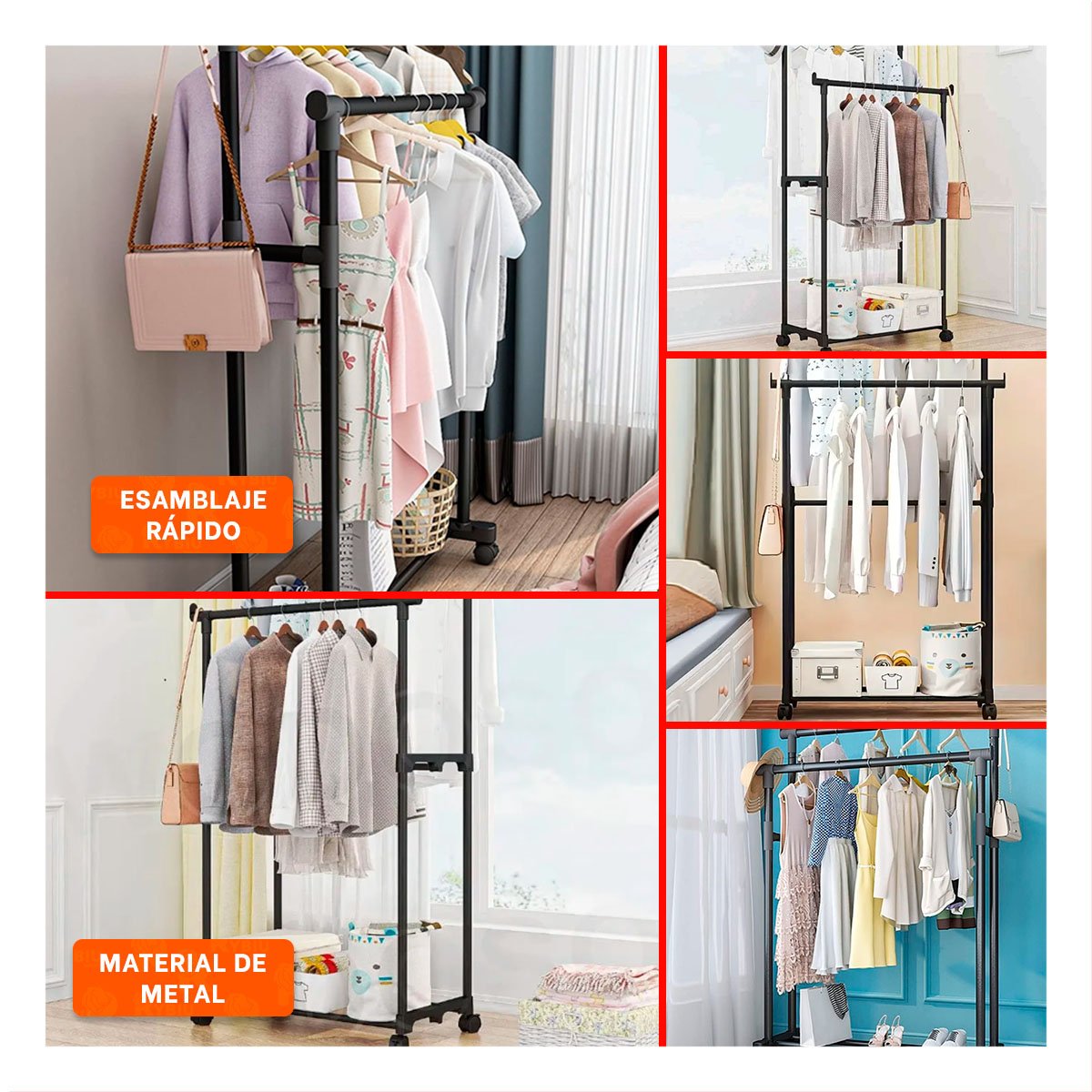 PACK12 ESTANTE DOBLE DE ROPA NEGRO FUNCIONAL Y RESISTENTE PARA TU VESTIDOR - 2