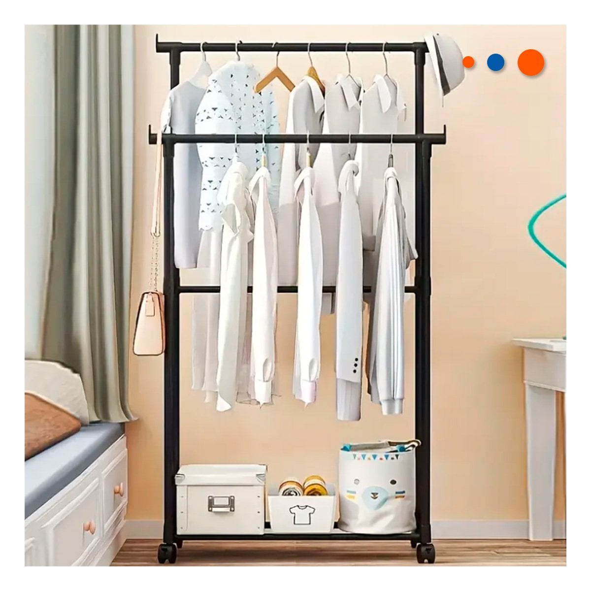 RACK COLGADOR DOBLE DE ROPA NEGRO DE ALTA CALIDAD PARA MANTENER ORDENADO Y+REGALO STICKER - 2