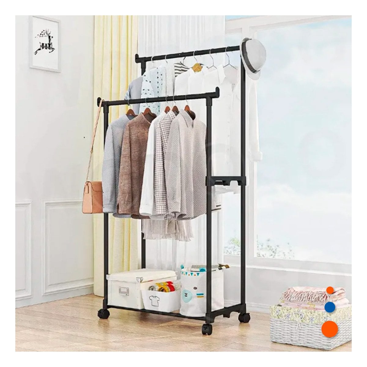 RACK COLGADOR DOBLE DE ROPA NEGRO DE ALTA CALIDAD PARA MANTENER ORDENADO Y+REGALO STICKER - 3