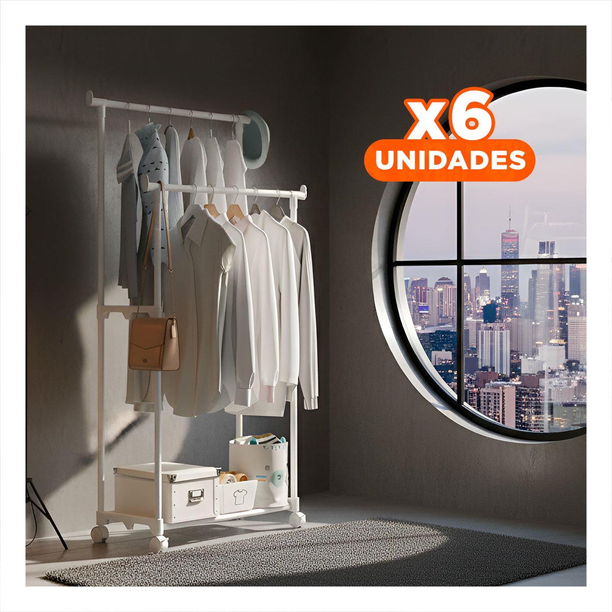 PACK6 ORGANIZADOR DOBLE DE ROPA BLANCO COMPACTO Y PRACTICO PARA CUALQUIER RINCON Y+PAPEL REGALO - 1