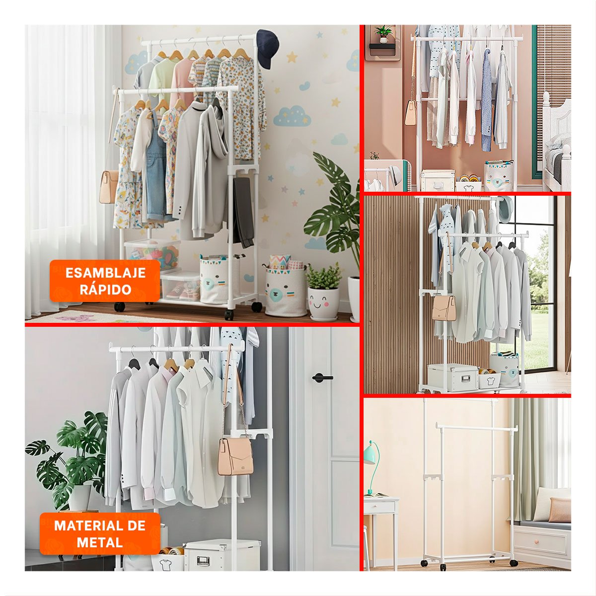PACK6 ORGANIZADOR DOBLE DE ROPA BLANCO COMPACTO Y PRACTICO PARA CUALQUIER RINCON Y+PAPEL REGALO - 3