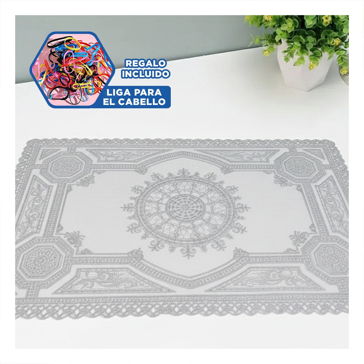 MANTEL MODERNO PLATEADO CON DETALLE MANDALA PARA MESA DE FIESTA Y+LIGAS REGALO - 2