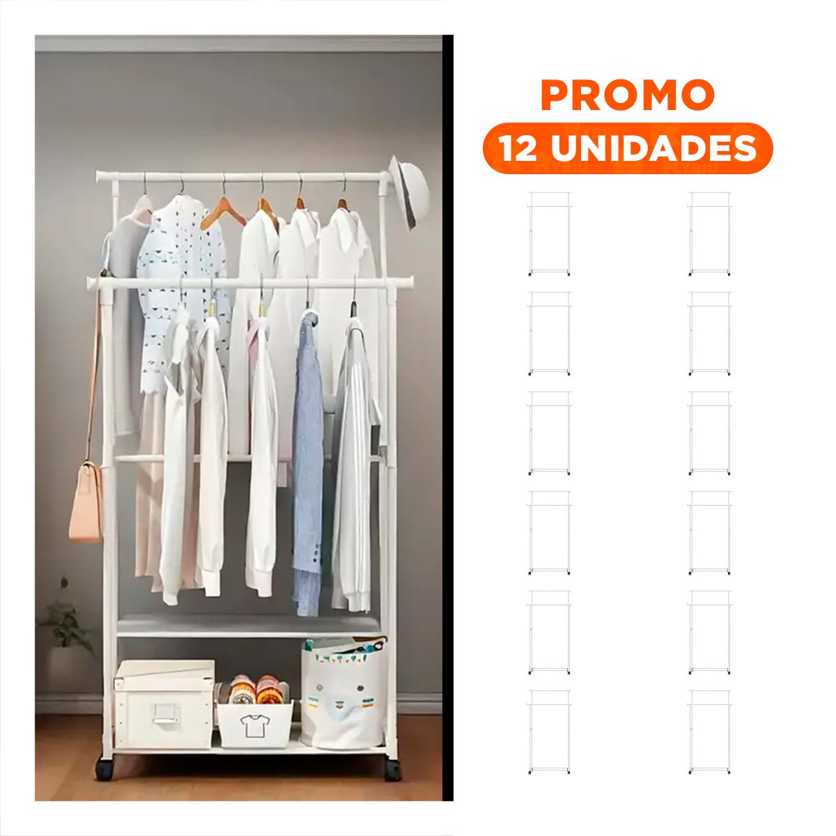 PACK12 ESTANTE DOBLE DE ROPA BLANCO FUNCIONAL Y RESISTENTE PARA VESTIDOR - 1