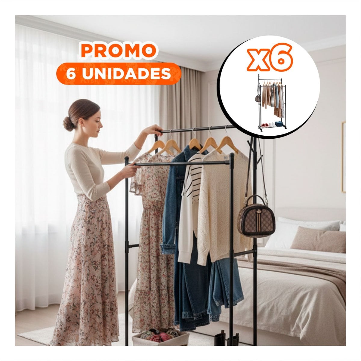 PACK6 ORGANIZADOR DOBLE DE ROPA NEGRO PARA DORMITORIO Y SALA Y+PAPEL REGALO - 1