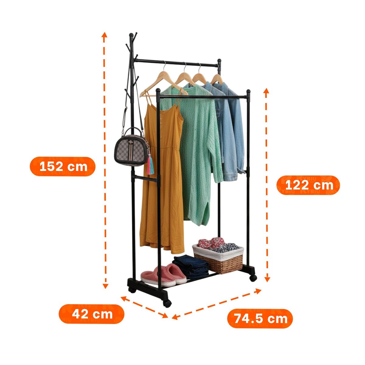 PACK6 ORGANIZADOR DOBLE DE ROPA NEGRO PARA DORMITORIO Y SALA Y+PAPEL REGALO - 4