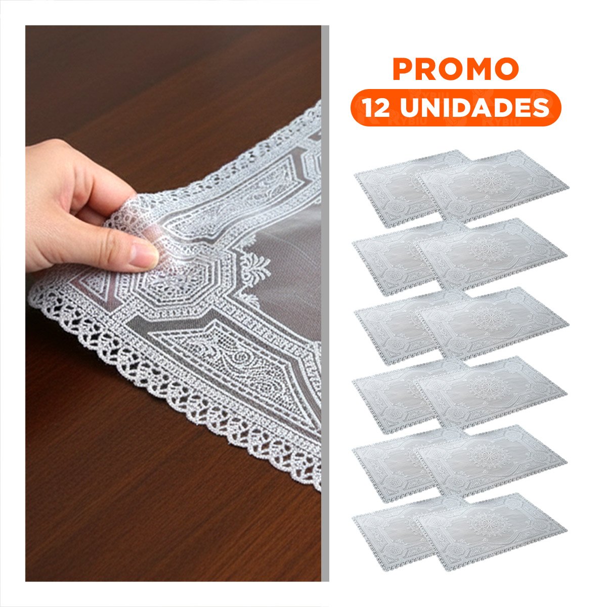 PACK12 PROTECTOR SOFISTICADO PLATEADO CON ENCAJE MANDALA PARA MESA NAVIDENA - 1