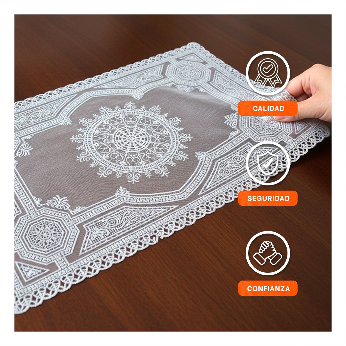 PACK12 PROTECTOR SOFISTICADO PLATEADO CON ENCAJE MANDALA PARA MESA NAVIDENA - 3