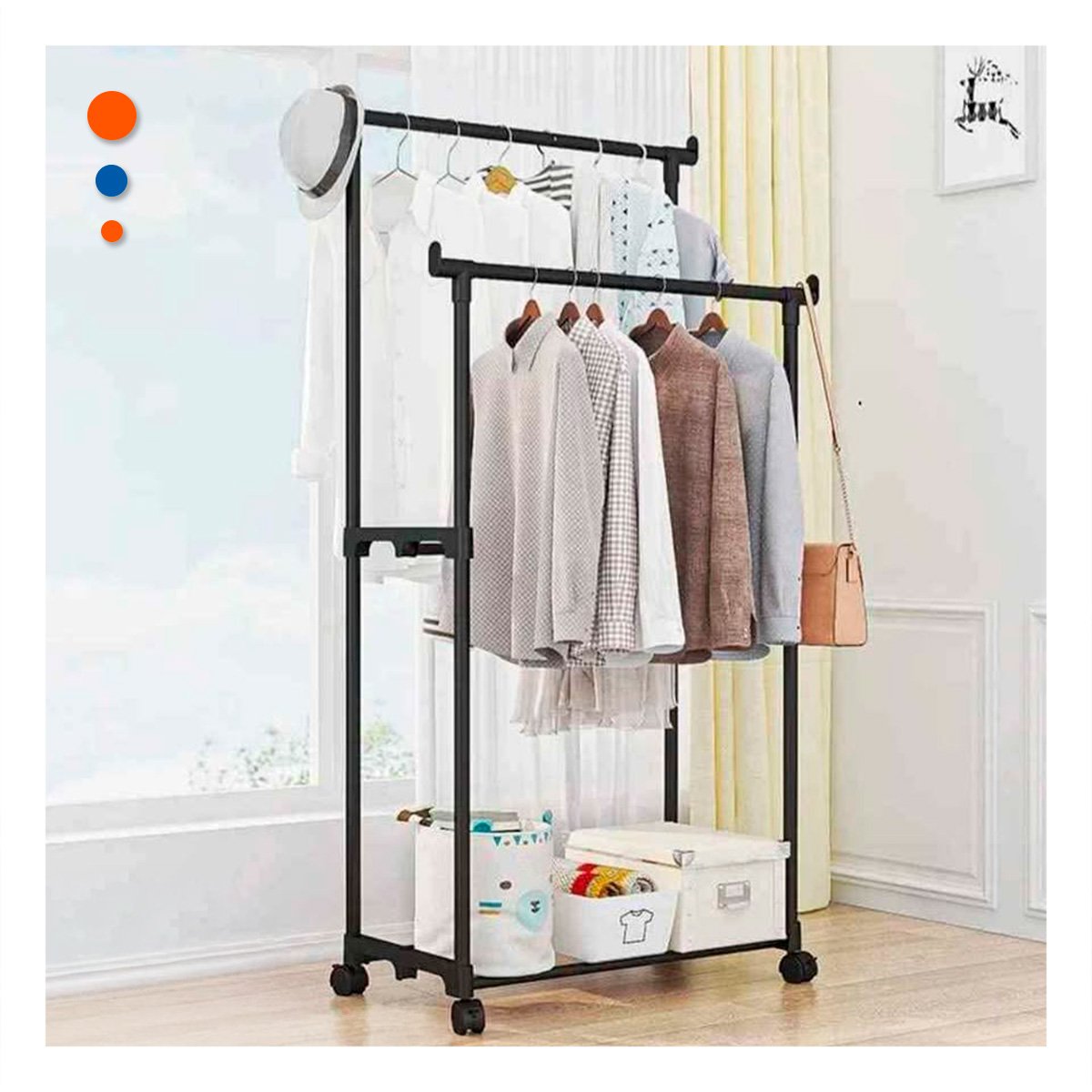 PACK4 BARRA COLGADOR DOBLE DE ROPA NEGRO DURADERA Y VERSATIL PARA ORGANIZAR LA ROPA - 2