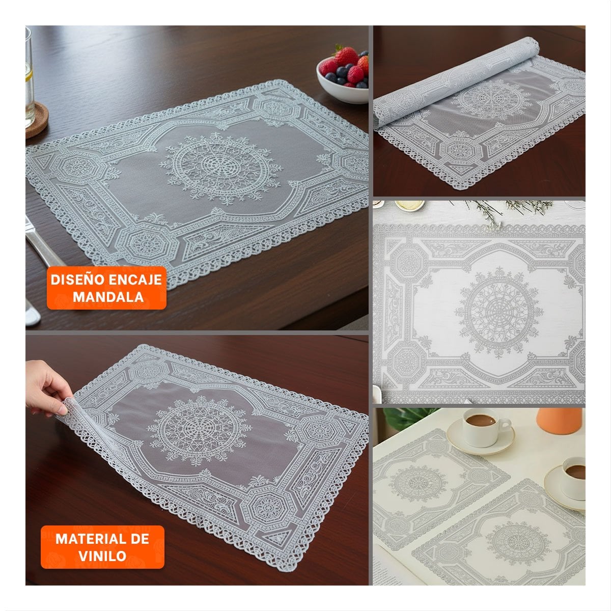 PACK2 CUBIERTA DECORATIVA PLATEADA CON DISEÑO MANDALA PARA HOGAR FESTIVO Y+PAPEL REGALO - 3