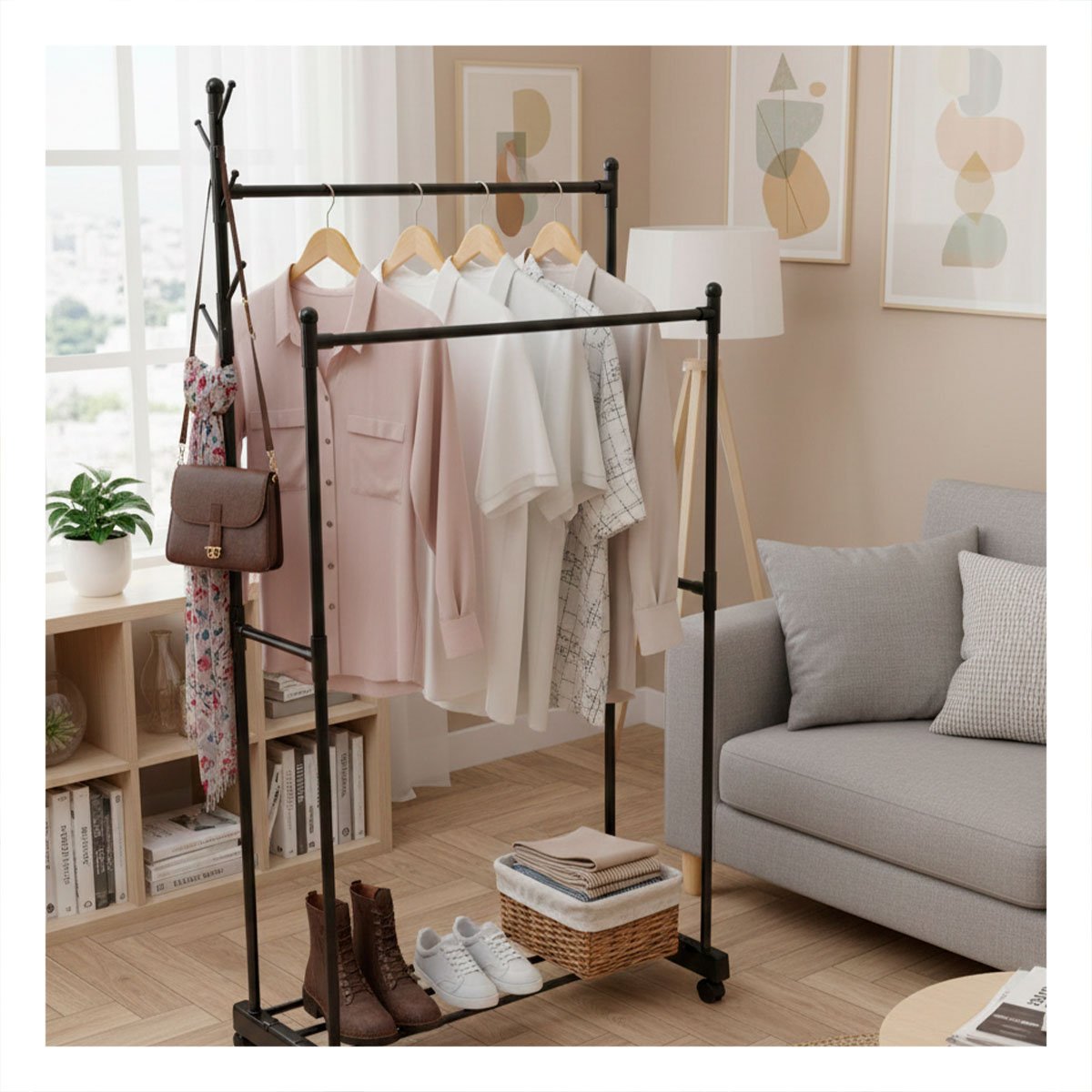PACK2 PANEL COLGADOR DOBLE DE ROPA NEGRO PARA HABITACION Y OFICINA - 2