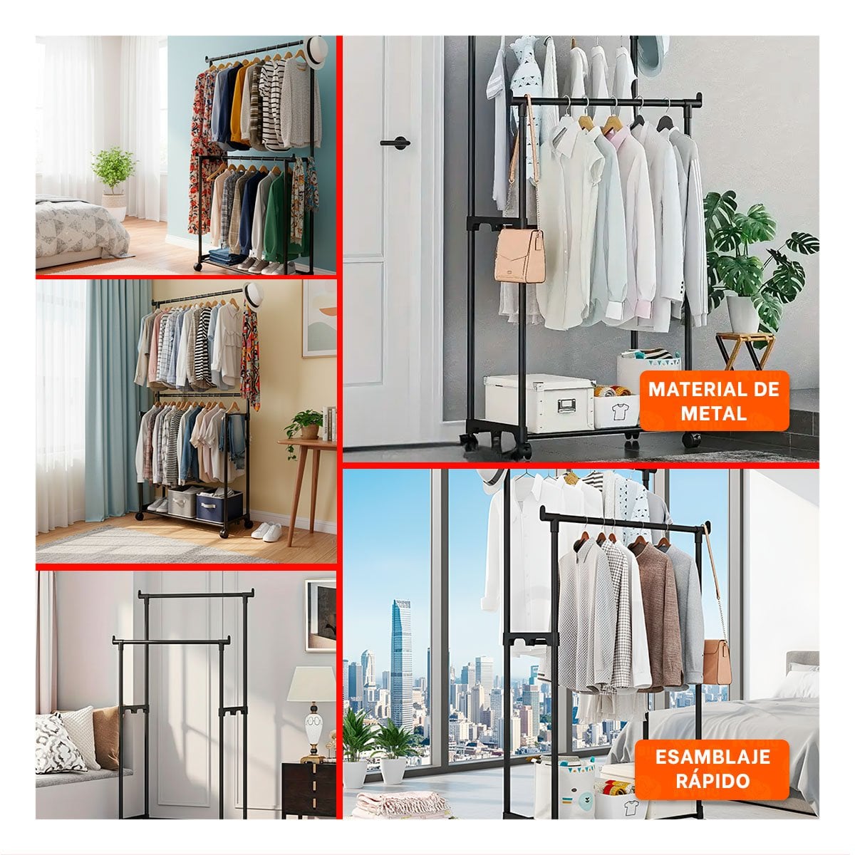 PACK4 COLGADOR DOBLE DE ROPA NEGRO RESISTENTE Y LIGERO PARA TU DORMITORIO Y+REGALO STICKER - 2
