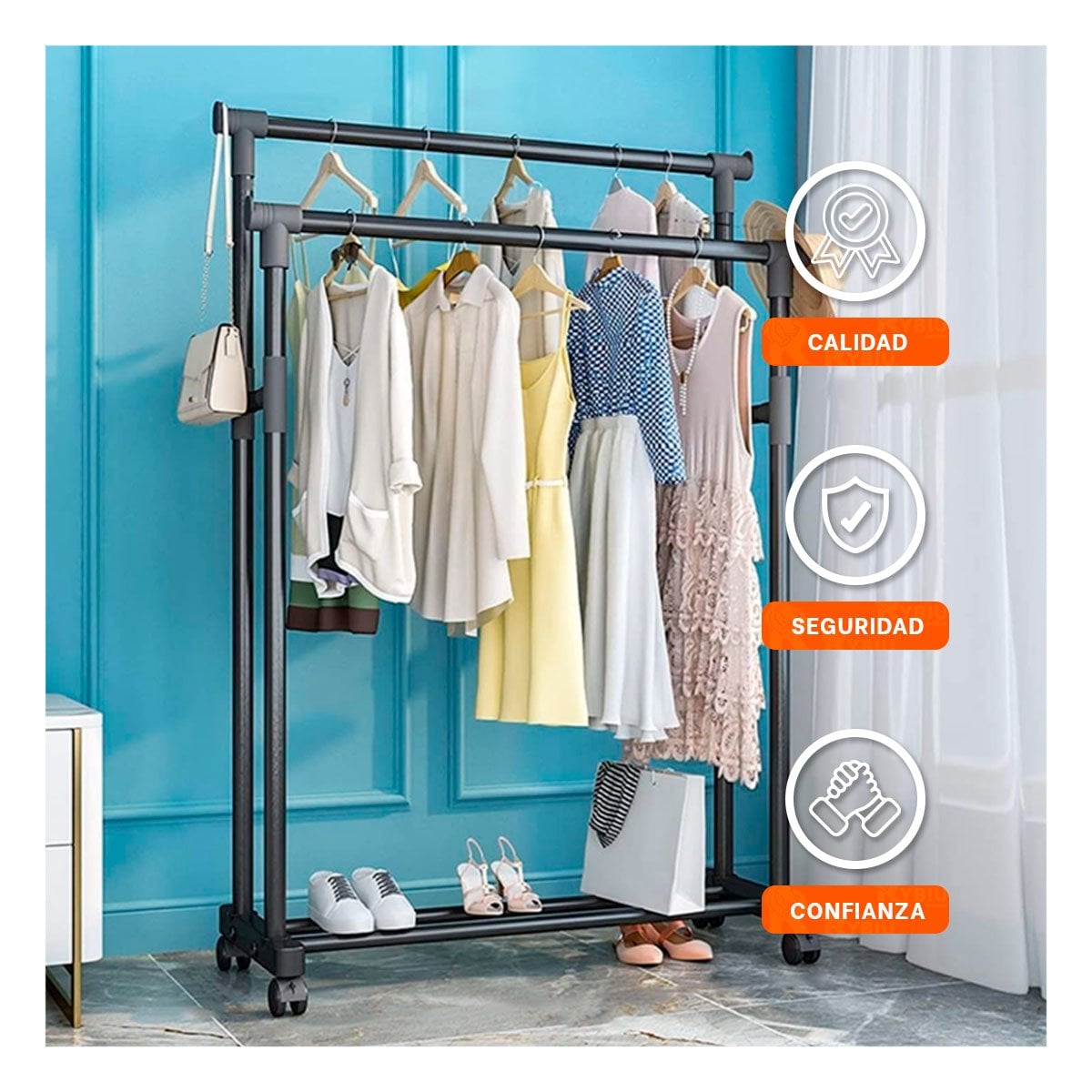 PACK4 COLGADOR DOBLE DE ROPA NEGRO RESISTENTE Y LIGERO PARA TU DORMITORIO Y+REGALO STICKER - 3