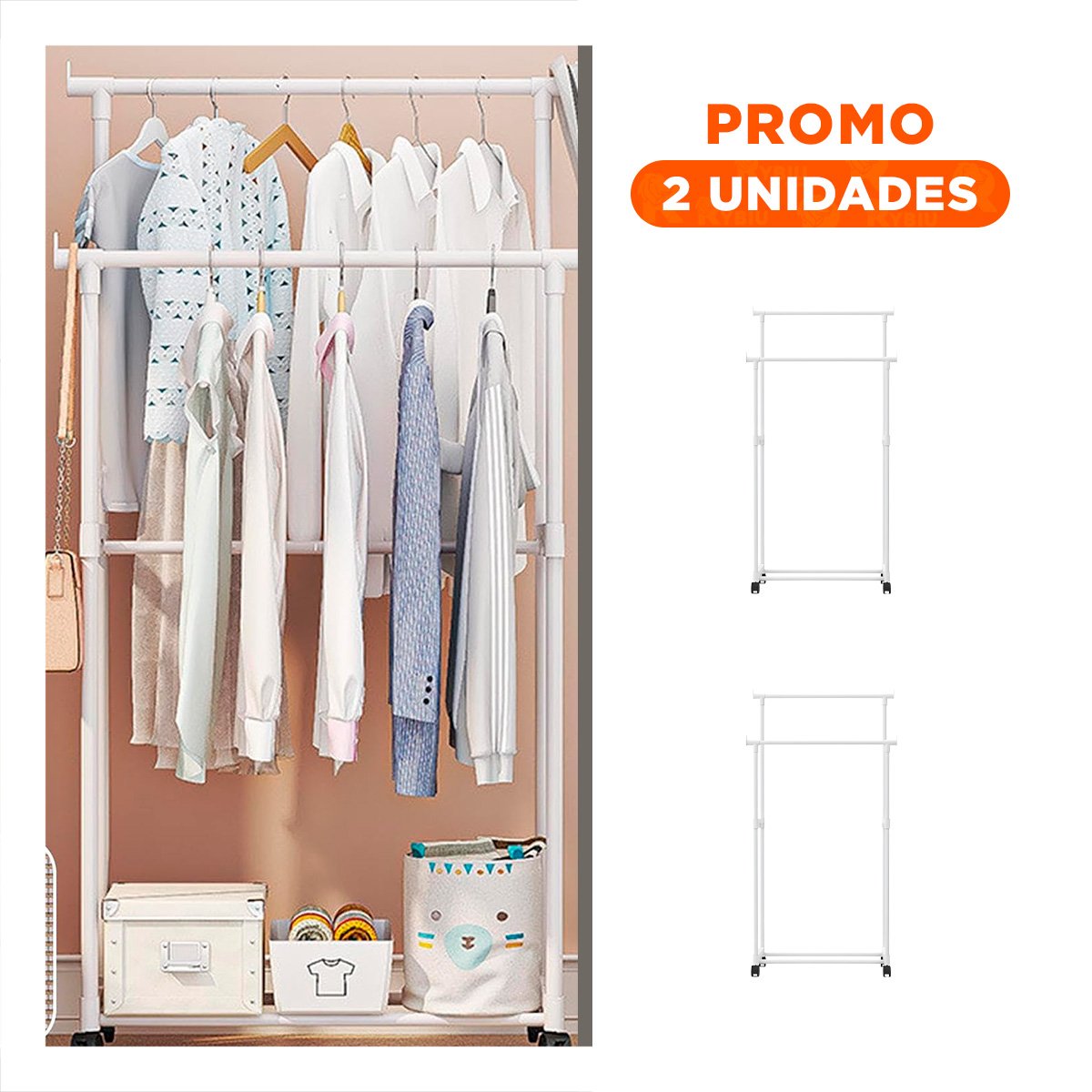 PACK2 PANEL DOBLE DE ROPA BLANCO ELEGANTE Y FUNCIONAL PARA ROPA Y ACCESORIOS Y+REGALO STICKER - 1