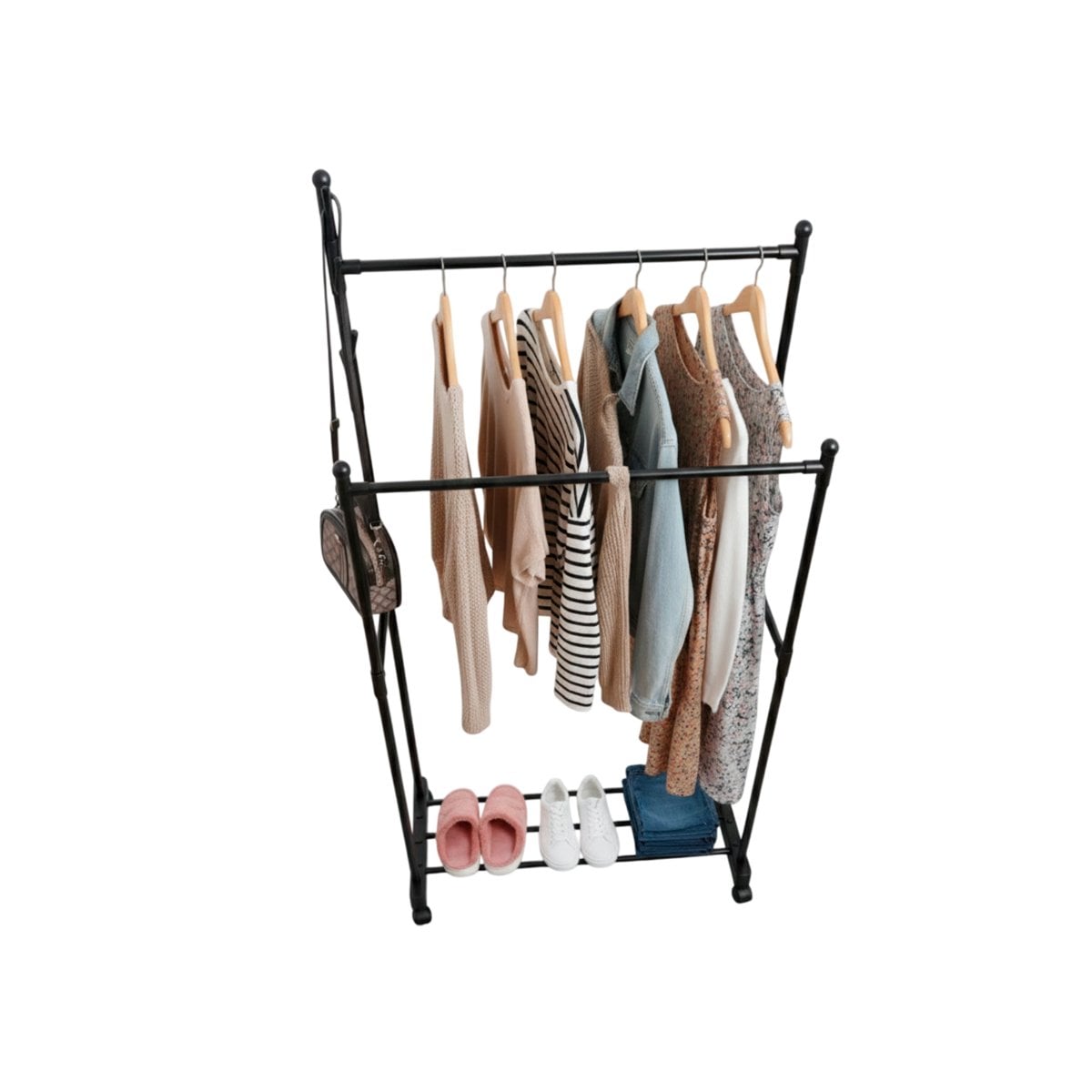 PACK4 REPISA DOBLE DE ROPA NEGRO PRACTICO Y ESTILIZADO PARA DORMITORIO Y+PAPEL REGALO - 3