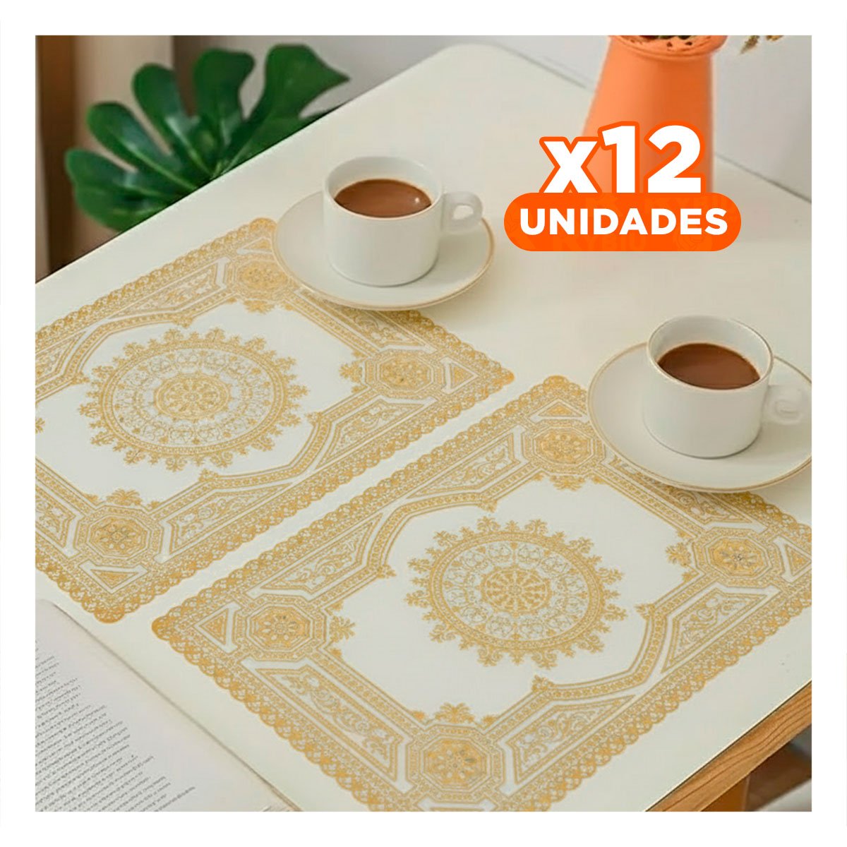 PACK12 TAPETE DECORATIVO DORADO CON ENCAJE MANDALA PARA HOGAR MODERNO Y+REGALO STICKER - 1