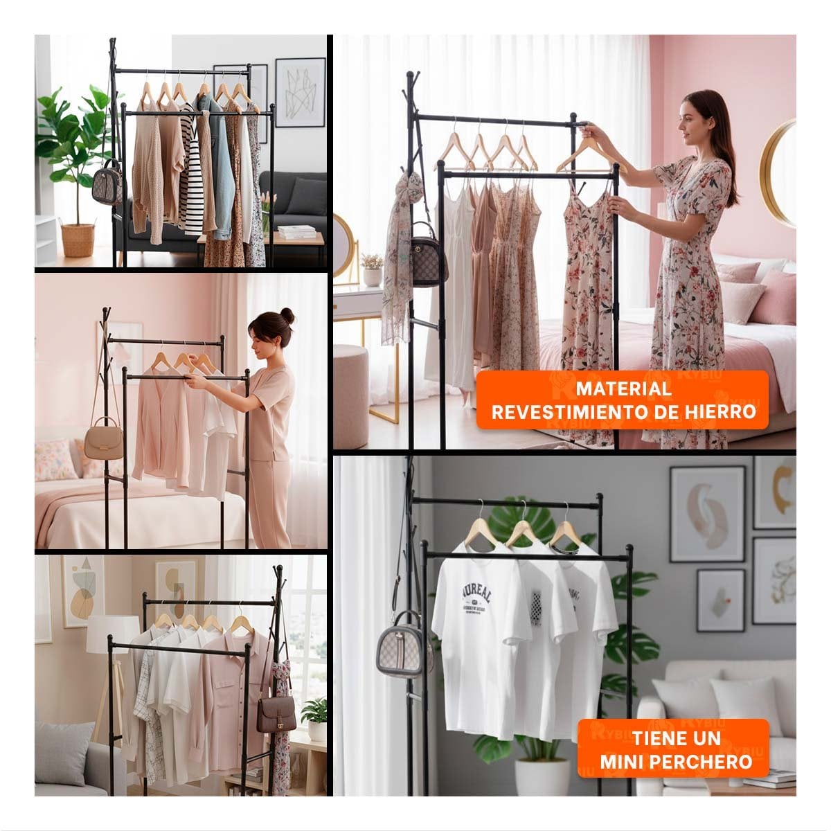 RACK COLGADOR DOBLE DE ROPA NEGRO PRÁCTICO Y RESISTENTE Y+LIGAS REGALO - 1