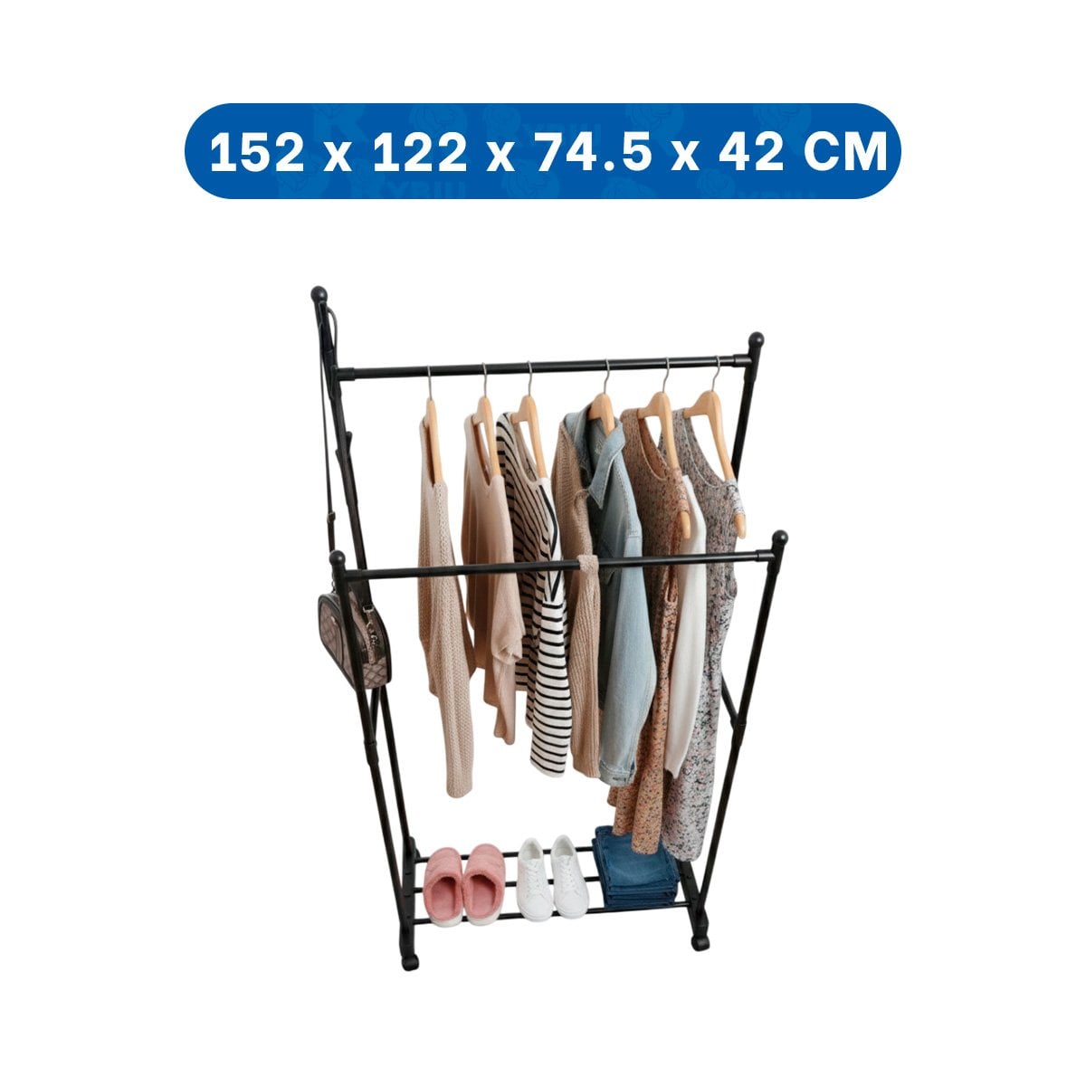 RACK COLGADOR DOBLE DE ROPA NEGRO PRÁCTICO Y RESISTENTE Y+LIGAS REGALO - 4
