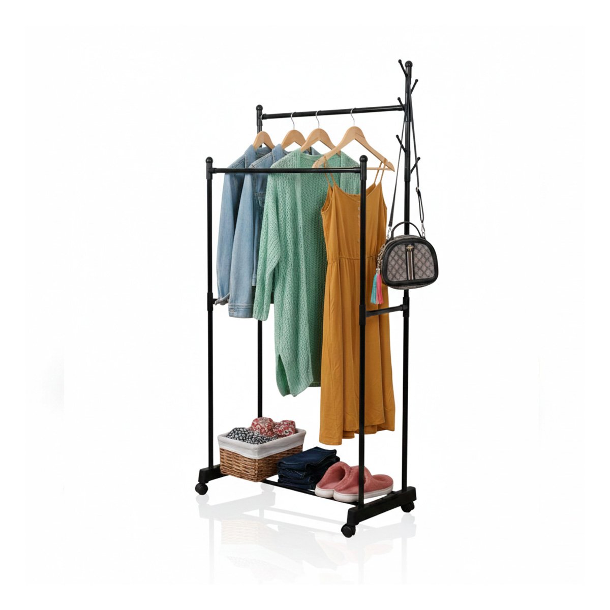 RACK COLGADOR DOBLE DE ROPA NEGRO PRÁCTICO Y RESISTENTE Y+LIGAS REGALO - 5