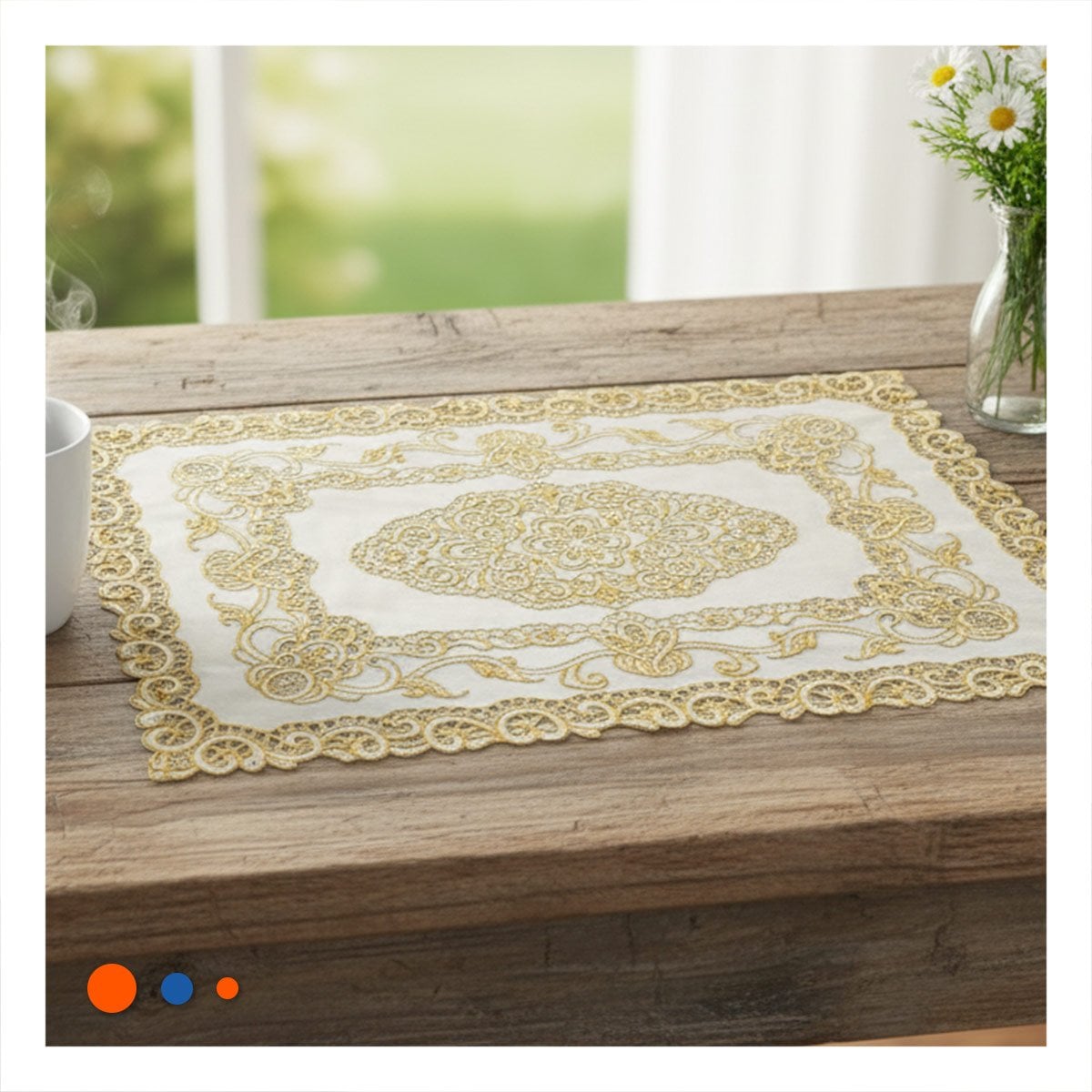 PACK2 CUBIERTA ELEGANTE DORADO CON MOTIVO FLORAL PARA DECORACION NAVIDENA Y+REGALO STICKER - 3
