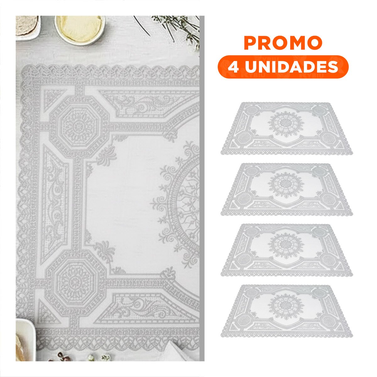 PACK4 CUBIERTA MODERNA PLATEADA CON DETALLE DE ENCAJE MANDALA PARA CELEBRACION - 1