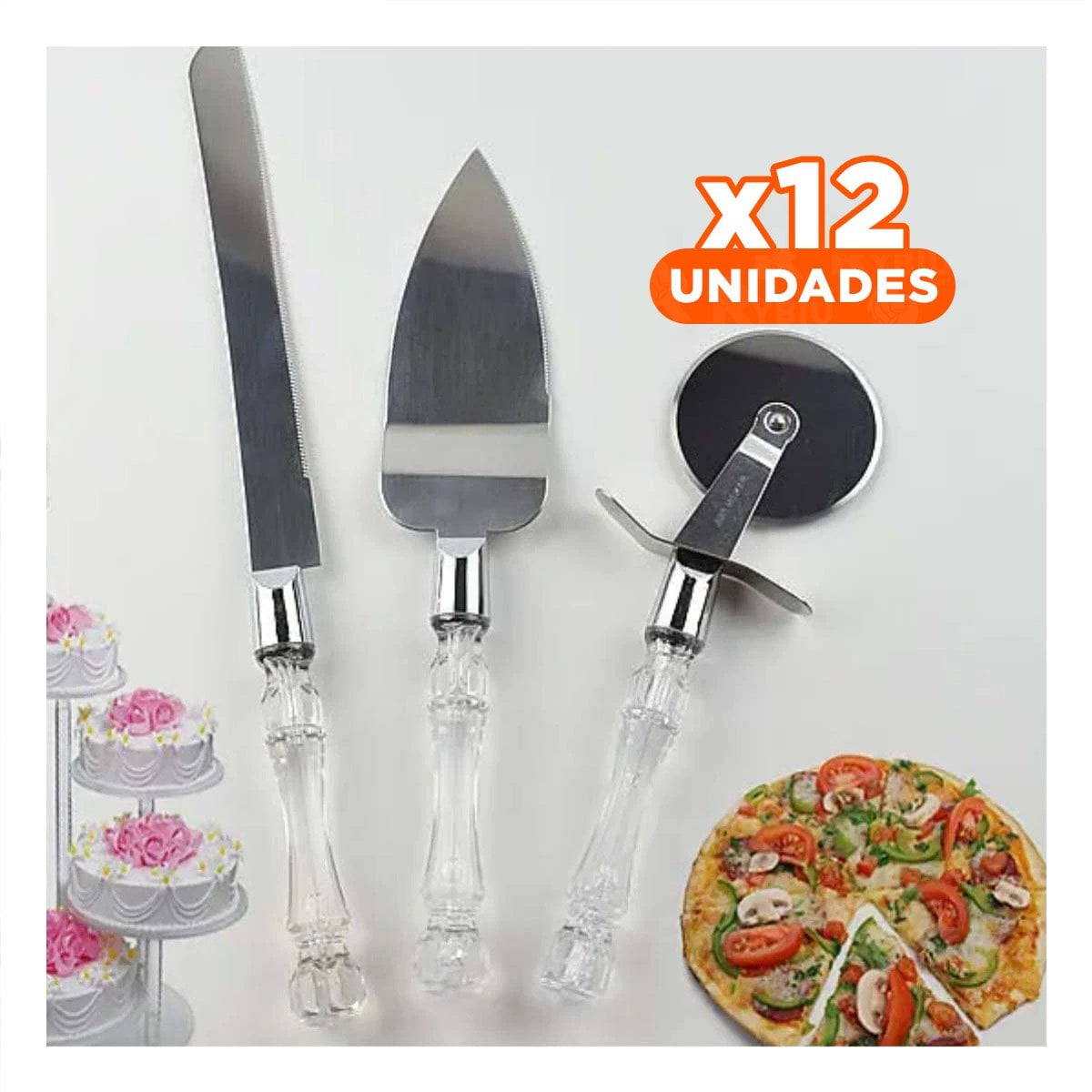 PACK12 UTENSILIOS 3 PIEZAS CUCHILLO ESPATULA CORTADOR MANGO ACRILICO COCINA Y+PAPEL REGALO - 1