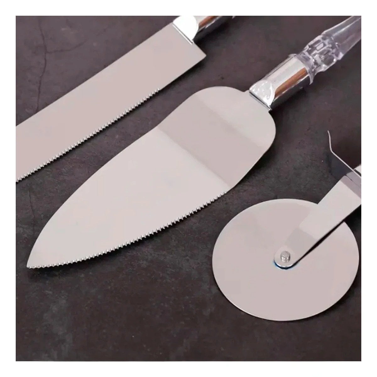 PACK12 UTENSILIOS 3 PIEZAS CUCHILLO ESPATULA CORTADOR MANGO ACRILICO COCINA Y+PAPEL REGALO - 3